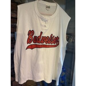 VTG white Budweiser Tank top Size Large Don Allison Athletic Button Up